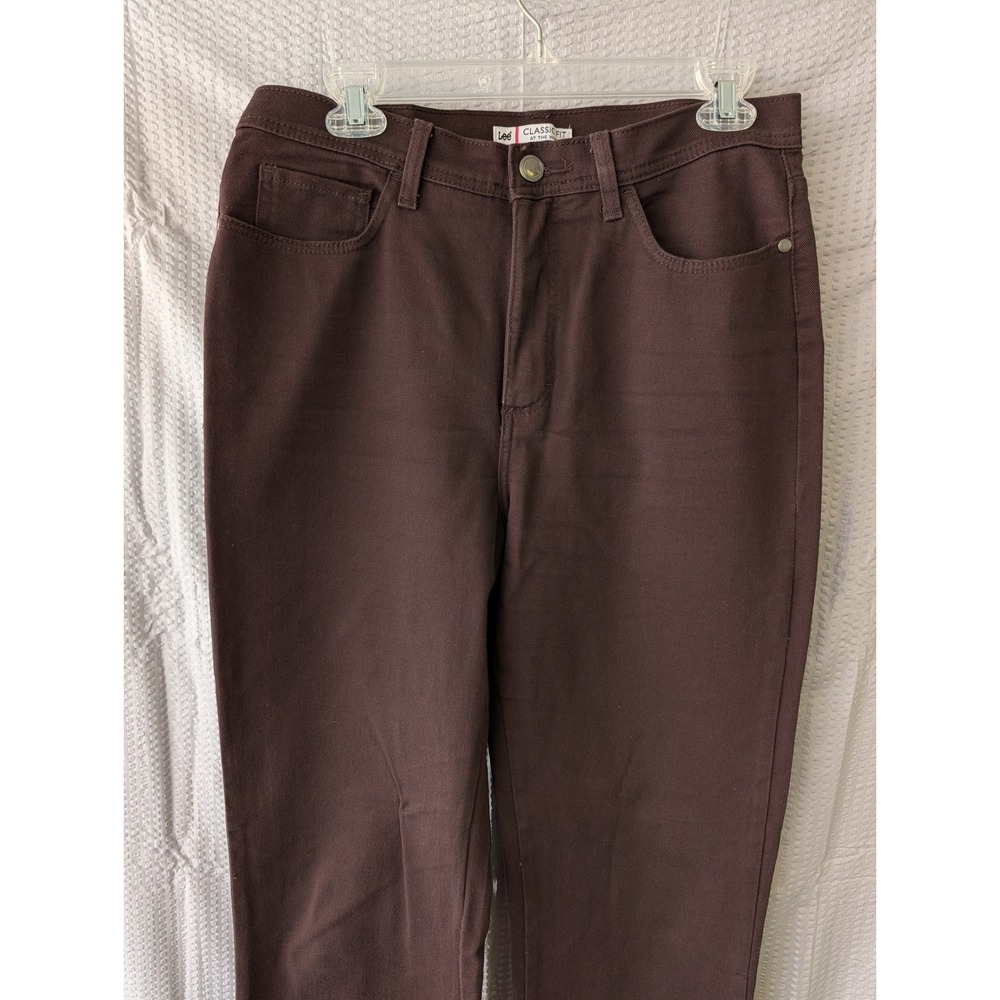 Lee Classic Fit Brown High Rise Straight Leg Embroidered Pocket Pants Size 31